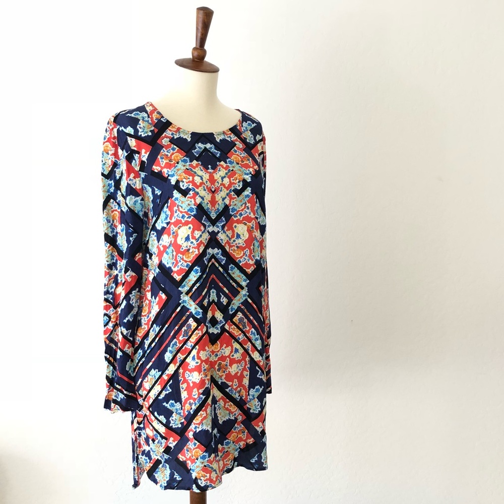 Wayf Geometric Patterned Long Sleeve Dress